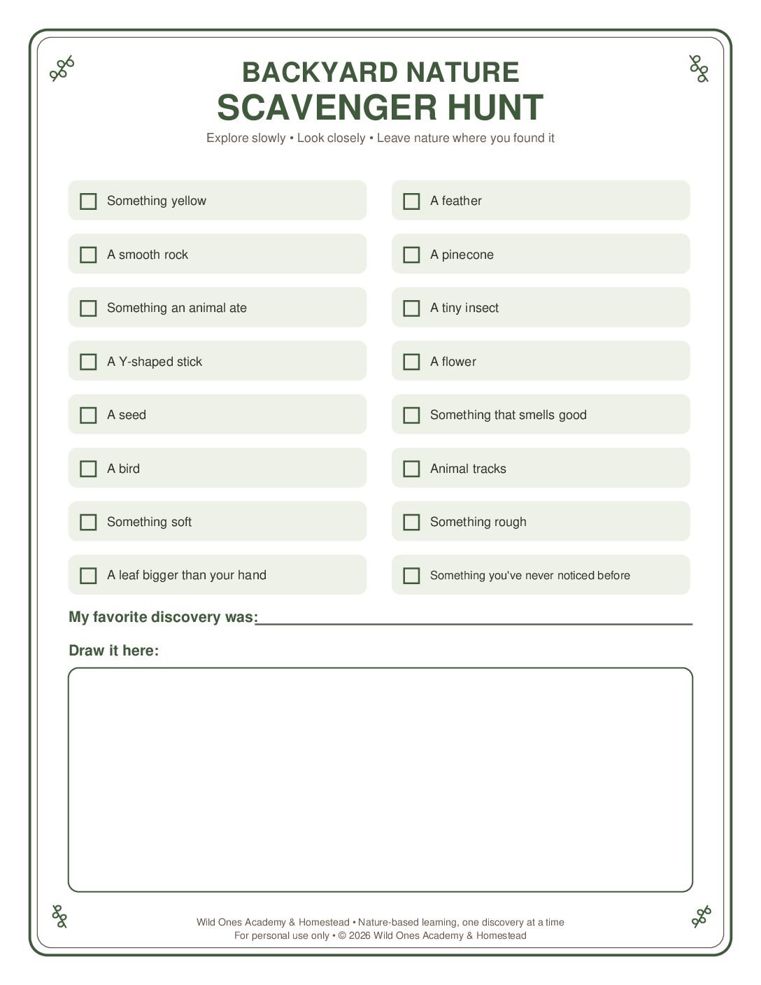 Backyard Nature Scavenger Hunt